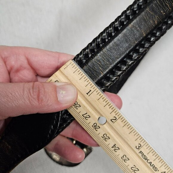 Vintage Womens Leather Belt Braided Edges Western Buckle sz 30 Distressed Look - Picture 12 of 13